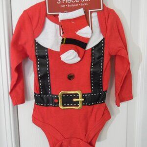 Bloomin' Baby Christmas Bodysuit Hat Socks Set 3-6 Months NWT Red Santa Suit NEW